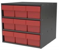 10E454 Cabinet, 18Wx16.5Hx17D, Gray, 9 Red Drwrs