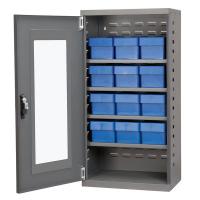10E511 Cabinet, Gray, Clear Dr, 12 Blue Drawers