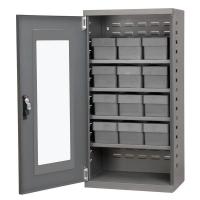 10E513 Cabinet, Gray, Clear Dr, 12 Gray Drawers