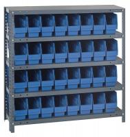 10E973 Bin Shelving, Solid, 36X12, 32 Bins, Blue