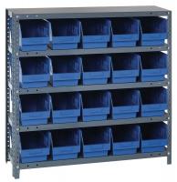 10E974 Bin Shelving, Solid, 36X12, 20 Bins, Blue