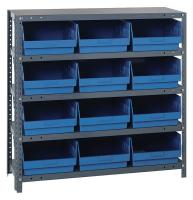 10E976 Bin Shelving, Solid, 36X12, 12 Bins, Blue