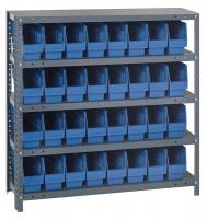 10E981 Bin Shelving, Solid, 36X18, 32 Bins, Blue