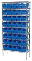 10F131 Bin Shelving, Wire, 36X14, 40 Bins, Blue