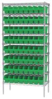 10F138 Bin Shelving, Wire, 36X18, 64 Bins, Green