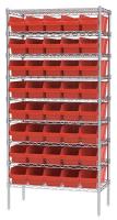 10F139 Bin Shelving, Wire, 36X18, 40 Bins, Red