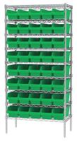 10F143 Bin Shelving, Wire, 36X18, 40 Bins, Green