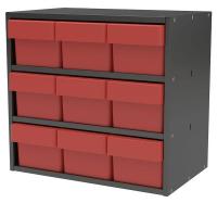 10F145 Cabinet, 18Wx16.5Hx11D, Gray, 9 Red Drwrs