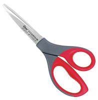 10F714 Scissor, 8 In L, Straight, Sharp, Grey/Red