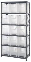 10H860 Bin Shelving, Solid, 36X18, 15 Bins, Clear