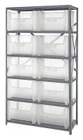 10H862 Bin Shelving, Solid, 42X18, 10 Bins, Clear