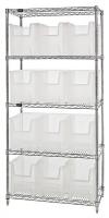 10H864 Bin Shelving, Wire, 36X18, 12 Bins, Clear