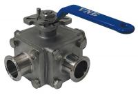 11A438 Sanitary Ball Valve, 316 SS, 3-Way, Clamp