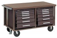 12A916 Rolling Cabinet, 60x32x36, 12 Drawer, Brown