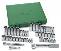 12D204 Socket Set, 3/8 In Dr, Metric, 6 Pt, 47 Pcs