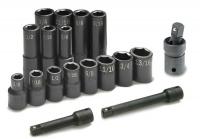 12D216 Socket Set, 1/2 In Dr, SAE, 17 Pcs