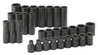 12D219 Impact Socket Set, 1/2 In Dr, Metric, 30 Pc