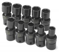 12D222 Swivel Socket Set, 3/8 Dr, SAE, 6 Pt, 10 Pcs