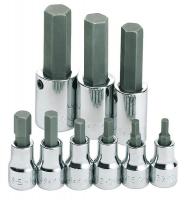 12D294 Socket Set, Hex, 3/8 In Dr, SAE, 9 Pcs