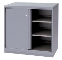 13P589 Sliding Door Shelf Cabinet, 3 Shelf, Gray