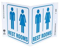 13R168 Restroom Sign, 7 x 12In, BL/WHT, Englishl