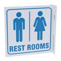 13R169 Restroom Sign, 7 x 7In, BL/WHT, English