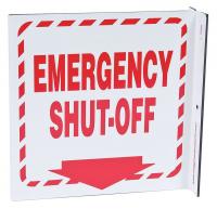 13R195 Emergency Sign, 7 x 7In, EMER Shut-Off, ENG