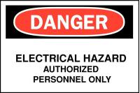 14Z401 Danger Sign, Electrical Hazard, 3-1/2 x 5