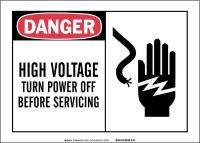 14Z407 Danger Sign, High Voltage, 3-1/2 x 5 In.