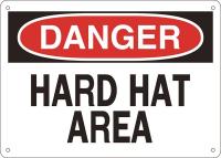 15H996 Sign, 10X14, Danger Hard Hat Area, Plastic