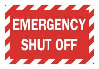 15J032 Sign, 7X10, , Emergency Shut Off, S.