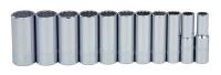 15V181 Socket Set, 1/2 In Dr, SAE, 12 Pt Deep, 11Pc