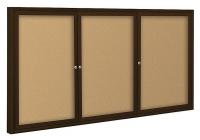 15Y251 Enclosed Bulletin Board, Coffee, 3 Door