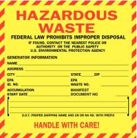 15Y481 Hazardous Waste Label, 6 In. W, PK 100