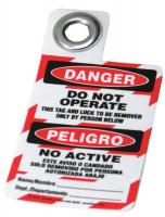 15Y640 Danger Bilingual Tag, 3 x 2 In, Met, 3/8 In