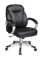 15Z268 Midback Chair, Faux Leather, Silver/Black