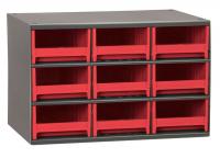 18D804 Cabinet, Steel, 17Wx11Dx11H, 9 Drwrs, Red