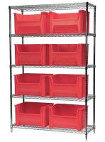 18D896 Bin Shelving, Wire, 48X18, 9 Bins, Red