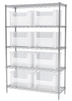 18D897 Bin Shelving, Wire, 48X18, 9 Bins, Clear