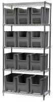 18D898 Bin Shelving, Wire, 36X18, 12 Bins, Gray