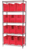 18D899 Bin Shelving, Wire, 36X18, 12 Bins, Red