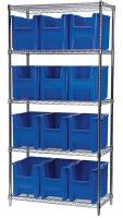 18D901 Bin Shelving, Wire, 36X18, 12 Bins, Blue