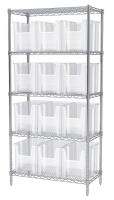 18D902 Bin Shelving, Wire, 36X18, 12 Bins, Clear