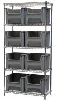 18D903 Bin Shelving, Wire, 36X18, 8 Bins, Gray