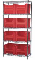 18D904 Bin Shelving, Wire, 36X18, 8 Bins, Red