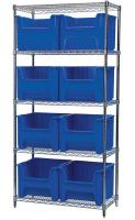 18D905 Bin Shelving, Wire, 36X18, 8 Bins, Blue