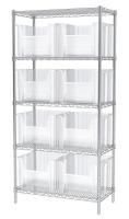 18D906 Bin Shelving, Wire, 36X18, 8 Bins, Clear