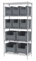 18D907 Bin Shelving, Wire, 36X18, 12 Bins, Gray