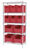 18D908 Bin Shelving, Wire, 36X18, 12 Bins, Red