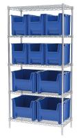 18D909 Bin Shelving, Wire, 36X18, 12 Bins, Blue